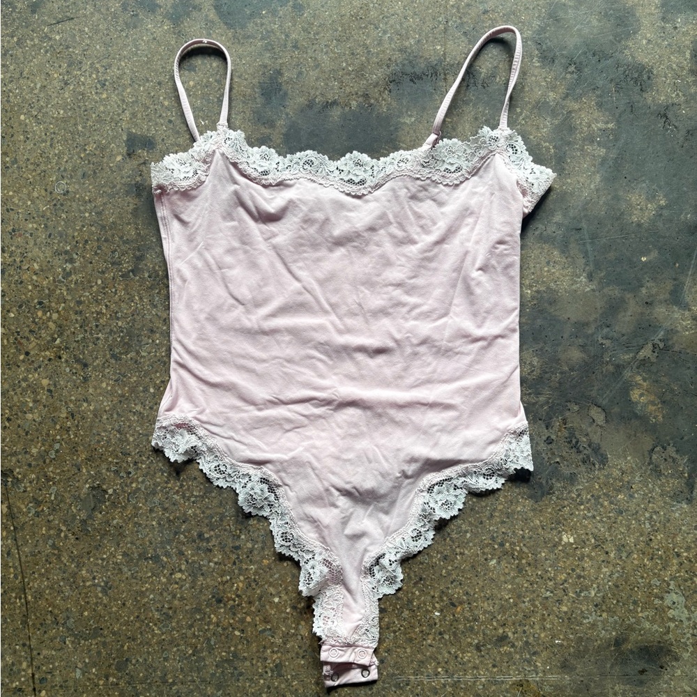 SKIMS Pink Chemise with Scalloped Lace Trim